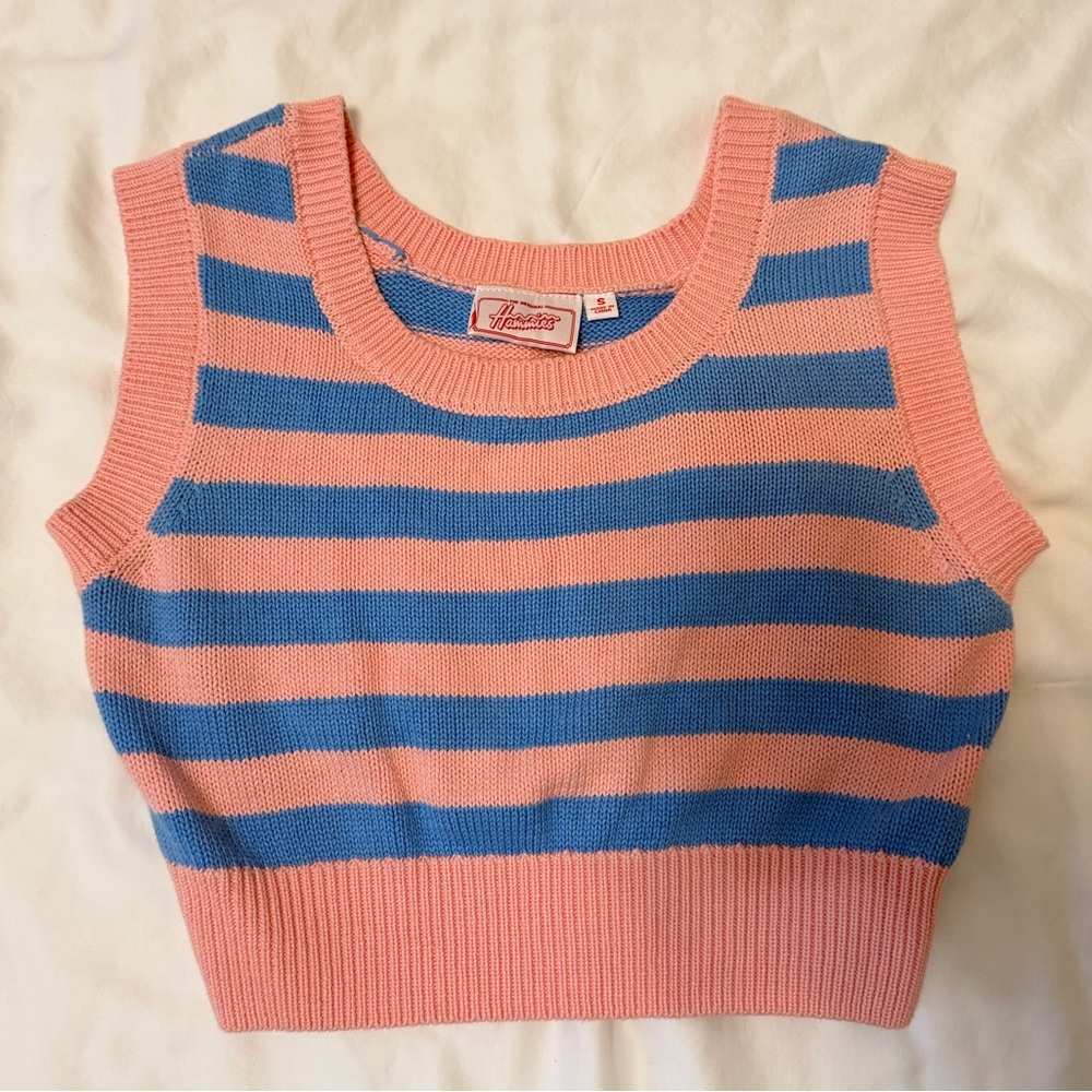 Hammies Pink and Blue Striped Sweater Crop Top